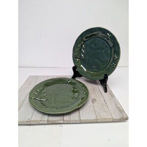 Vintage Set of 2 PARK DESIGNS Very Merry 9” Green Christmas Tree Plates salad